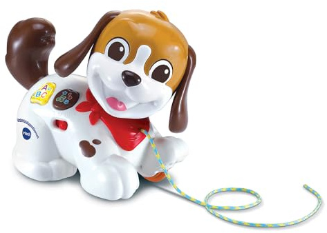 VTech - Toutou 1,2,3 m, Spielzeug zum Ziehen, interaktiver Welpe zum Spazierengehen, Hund, der den Kopf bewegt, musikalisches und pädagogisches Spielzeug, Geschenk für Kinder ab 1 Jahr – Inhalt in