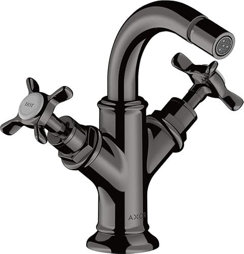 hansgrohe AXOR Montreux 2-Griff-Bidetarmatur, Zugstangen-Ablaufgarnitur, 16520330, Farbe: Polished Black Chrome