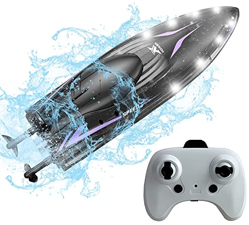 OBEST Remote Control Boat, 2.4 GHz RC Boat Submarine Water Toy with LED Lights, 20+ mph Racing Boats, Speedboat Water Toy Gifts Birthday Gift for Outdoor Pool Lake Pond Gift