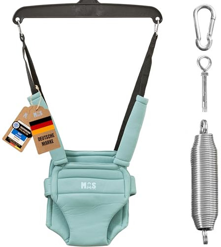 MOAS SHOP® Türhopser Baby: Türschaukel Baby, Baby Hopser, Alter 4-24 Monate, Max Kapazität 13kg, Ergonomischer Sitz mit Gurt, Höhenverstellbar, Türrahmen Schaukel, Stahlanker, Abwischbar | Türkis |