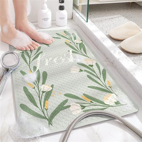 Morbuy 70x40cm Badewannenmatte Kinder rutschfest Maschinenwaschbar Duschmatte Antirutschmatte Badewanne Badematte mit Saugnäpfen, Starke Saugkraft (70x40cm,grüne Blätter)