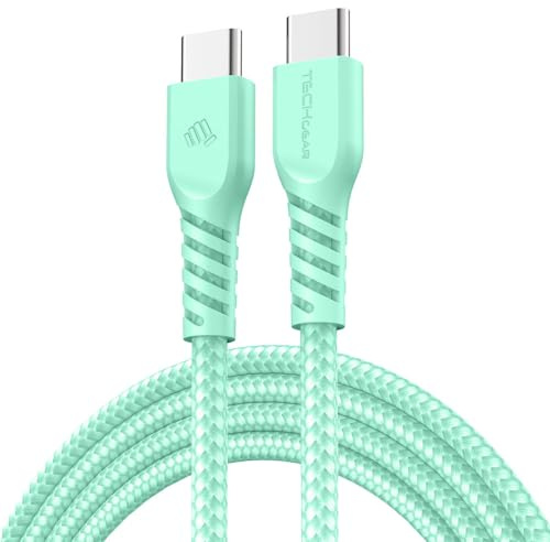 TECHGEAR 1m Câble USB C vers USB C 60 W, Câble tressé de Type C vers C Charge Rapide Compatible avec iPhone 15, iPad Pro, MacBook, Samsung Galaxy S24/S23/A14/A15/A25/A35/A34/A55/A54/A05s/A04s - Vert