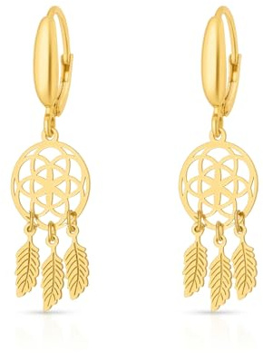 RODIUM – 14-karätiger (585) Goldanhänger und Ohrringe, Gelbgold, ideal für Armbänder und Halsketten, Goldschmuck für Frauen und Männer, Schmuckset – Traumfänger
