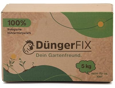 DüngerFIX Grün-Pflanzendünger aus Hühnermist Pellets - Organischer Dünger Rasen, Obst und Gemüse - Universal-Dünger für alle Pflanzen-Arten - Bio Rasendünger tierfreundlich 5kg