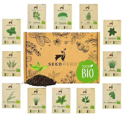 BIO Kräuter Samen Set - 12 Sorten Kräutersamen aus biologischem Anbau, samenfestes Saatgut, Küchenkräuter und Gartenkräuter, Set mit Basilikum, Dill, Kresse, Petersilie, Schnittlauch und mehr