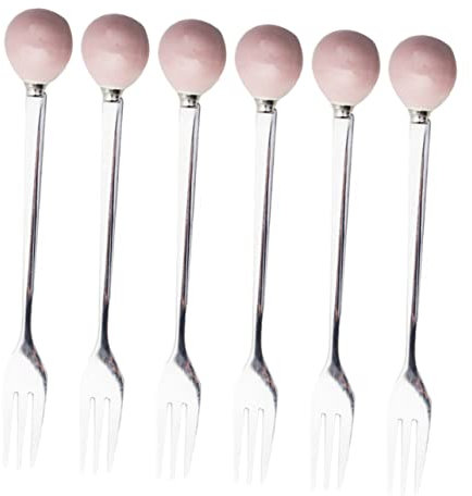 PRETYZOOM 6pcs Mini Fork Ice Fork Creative Flatware Home Tableware for Cake Dessert Ceramic Handle Pink Kitchen Utensils for Birthday Tableware