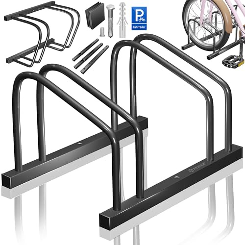 KESSER® Fahrradständer für 2 Fahrräder inkl. Parkschild | Mehrfachständer mit 37cm Radabstand für 30-65mm Reifenbreite | Fahrradhalter Aufstellständer für Boden- oder Wandmontage | Radständer Schwarz