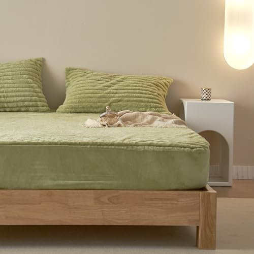 Generisch Plüschbettwäsche Cashmere Touch Spannbettlaken 200x220 + 30cm Flauschiges Fleece Winter-Spannbettlaken Cashmere Touch Flanellbettlaken für Boxspringbett-Topper-Matratze weiß