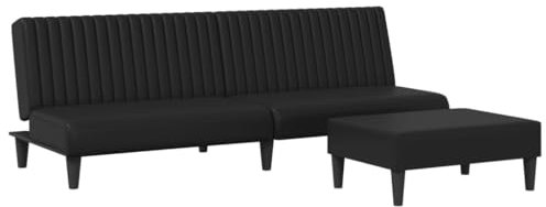 vidaXL Sofagarnitur 2-TLG., Schlafsofa mit Fußhocker, Klappbett Klappsofa mit Schlaffunktion, Bettsofa Sofabett Sofa Couch, Schwarz Kunstleder