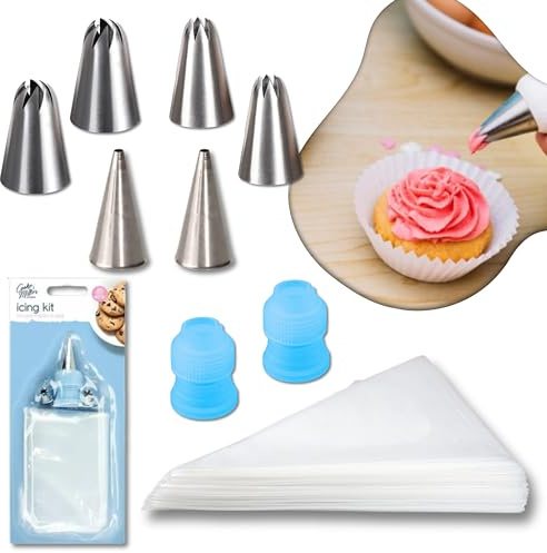 Lot de 20 pochoirs de décoration de gâteaux | Poches à douille crème au beurre, embouts de décoration de gâteaux, connecteur de poche à douille | Outils de pâtisserie | Kit de décoration de cupcakes