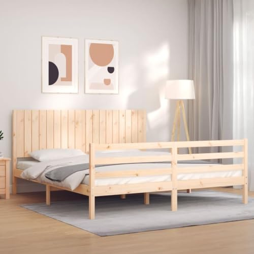 ZQQLVOO Bed Frame Lattenrost Palettenbett Bodenbett Massivholzbett mit Kopfteil