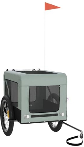 vidaXL Fahrradanhänger für Hunde, Hundeanhänger mit Reflektoren Flagge, Hundetransporter Maximale Belastbarkeit 45kg, Grau Schwarz Oxford-Gewebe Eisen