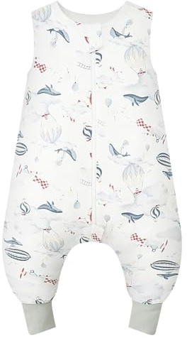 WYTbaby sovsäck med fötter 1,0 tog tillverkad av 100 % bomull – mjuk året runt sovsäck baby – ärmlös – perfekt för sömn och värme – perfekt för pojkar och flickor – 70 cm