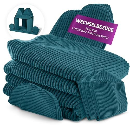 Linodino® Cord Wechselbezüge für Fantasiewelt Spielsofas | Kindersofa Cover Set 8-Teilig | Ersatz Bezug Set für Kinder Sofas | Sofabezug | Tannengrün