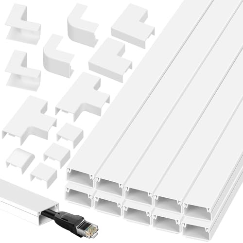 Glarks 22pcs 4-Meter Cord Hider with 6 Types Connectors Kit Wall Cord Concealer Cord Cable Organizer Cable Cover Wall Wire Management Cord Covers for Wall Mounted TV, Paintable Wire Cover for Cords