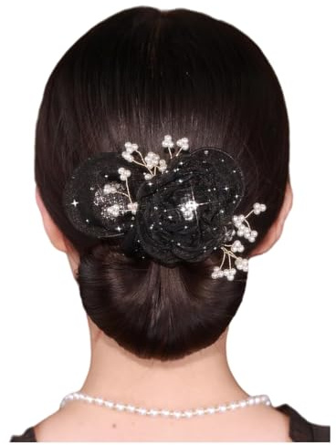 Insstyle Full Star Flower Hair Accessories,2024 New Hand Embroidered Flowers Deft Bun,Deft Bun Hair Twister,Lazy Hair Curler Deft bun Maker (Black)