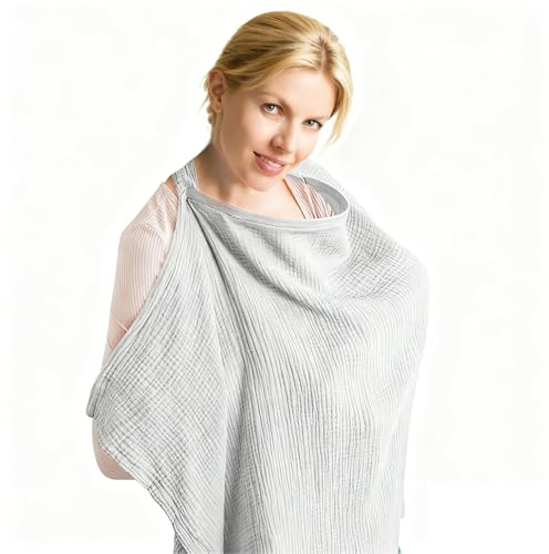 Voarge Stillbezug für Babys, Musselin-Stillbezug, Stilltuch für Unterwegs Stillschal Stillschürze, Stilldecke Baumwolle, Nursing Cover for Breastfeeding (Grau)