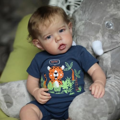 Zero pam Bebe Reborn Junge 50 cm Vollkörper-Vinyl realistisch Baby Puppe offener Mund realistisch Puppe Jungen mit Zubehör Sieht aus wie EIN echter Jungen Baby Spielzeug für Kinder ab 3 Jahren