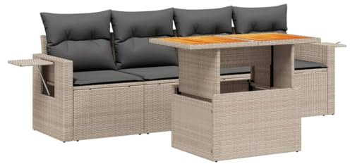 HETFTJN Garten Möbel Draußen Bierzeltgarnitur Campingtisch Mit Stühlen Gartenmöbel Lounge Set - 5-TLG. Garten-Sofagarnitur mit Kissen Grau Poly Rattan für Garten Restaurant Café Terrasse