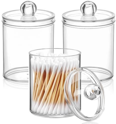 Lucywey 3 Stück Wattestäbchen Halter, Wattestäbchen Behälter, 11 * 6.5cm Wattepadspender, Kosmetik Organizer, für Wattestäbchen, Runde Wattepads, Zahnseide, Wattebausch, Make-up Schwämme