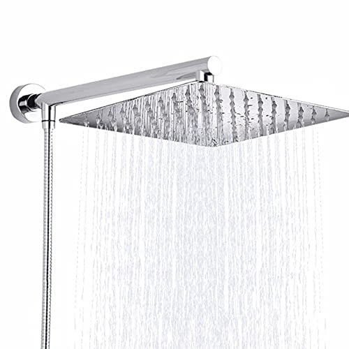 8 Zoll Quadratischer Regenduschkopf Ultradünner Edelstahl Wasserfall Duschkopf mit 15 Zoll Messing Duscharm 59 Zoll Edelstahl Schlauch Wandmontage Chrom Duschkopf