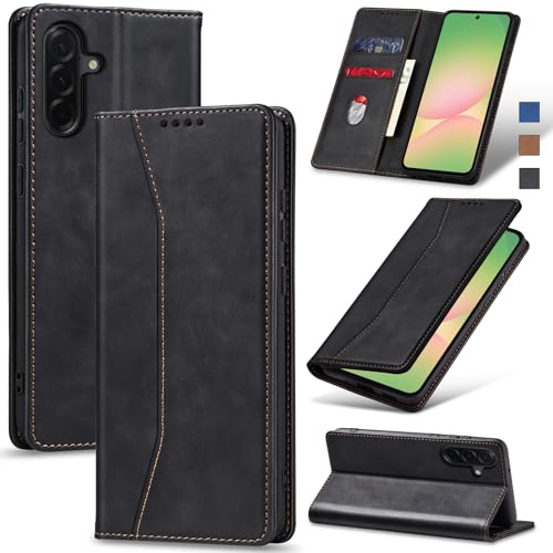 Jasonyu Skal för Samsung Galaxy A56 5G Läder Vikbart Skyddande Fodral Hölster Magnetisk kortfack stativfunktion Wallet Leather Case Cover (Svart)
