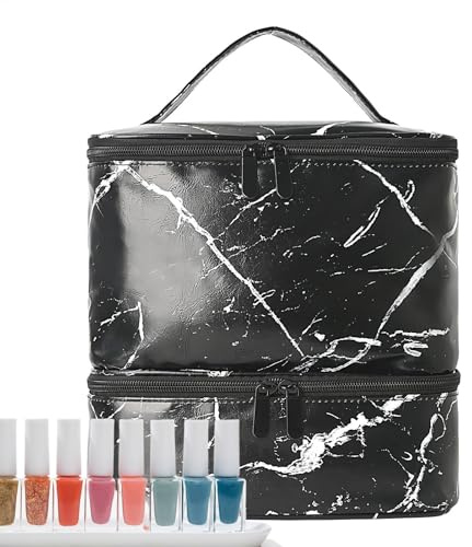 Nagellack förvaringsväska, nagellack förvaringsväska manikyr organisatör, stor kapacitet förvaringsväska för nagellack verktyg – flexibel lamptillbehör, organisatör, lätt bärbar resa, Svart, Se