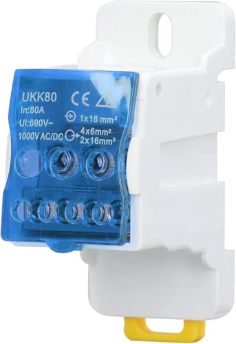 YuXinCat 1 Pezzo Morsettiera Distribuzione, Bornier Electrique, UKK 80A Blu, Scatola di Distribuzione Morsettiera su Guida DIN Scatola di Giunzione di Alimentazione Universale