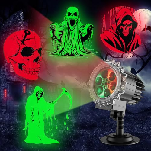FitRepa Halloween Projector Light Outdoor, Waterproof LED Halloween Projector Light with Wall & Ground Mount, 3D Ghost Projection Decorations Lights, for Outdoor Indoor Theme Events