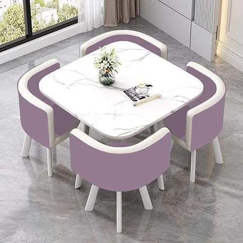 YKWLKJ Quadratisches Esstisch Rezeption mit 4 Stühlen Set, Platzsparender Konferenztisch Couchtisch für 4 Personen(DF-20)