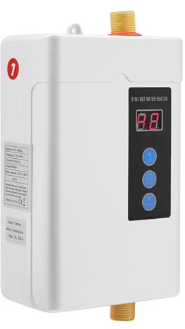 4000W Elektronischer Durchlauferhitzer Küche 28-55°C Warmwasserbereiter Warmwasserspeicher IPX4 Boiler 0.04–1.2 MPa Untertischboiler Warmwasserboiler mit LCD Bildschirm (Weiß)