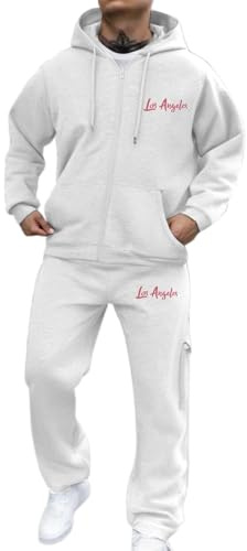 Men's Tracksuits Outfits Set 2 Piece Jogging Suits Warm Up Sweatsuits Sweat Track Suits Sets Loungewear Sets Casual Running Sport Sweat Activewear Suit Holiday Clothes (White, L)