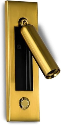 Lámpara de lectura de pared empotrada, lámpara de noche empotrada, interruptor de cable, foco ajustable a 350° + 90°, iluminación decorativa para dormitorio, hotel (cobre cepillado, 4000K)