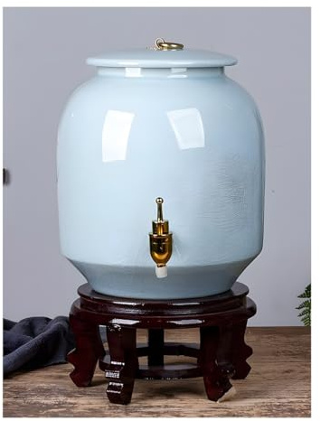 ksxnkhk Pot à Eau en Terre Cuite avec Couvercle, Distributeur de Pot en céramique de Porcelaine Sportive, réservoir de Stockage, Base (Multicolore/A, 5 L)