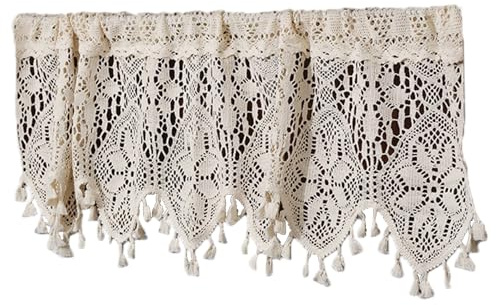 Mantovani delle finestre, tende da cucina corta all'uncinetta per la fattoria con tassel tenda corta bistrot vintage per camera da letto, soggiorno o studio, mantovani da bagno 180x38 cm per finestre
