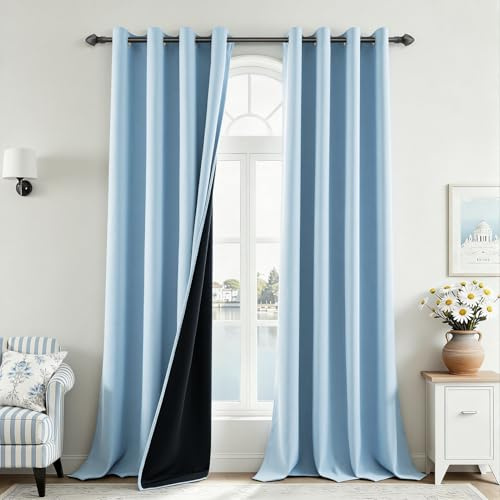MRTREES 100% Verdunklungsvorhänge Vorhang Schlafzimmer Blickdicht Blau Gardinen mit Ösen 2er Set 245 cm Lang 140 cm Breit, Thermovorhang Gegen Kälte Wohnzimmer Modern Blackout Curtains