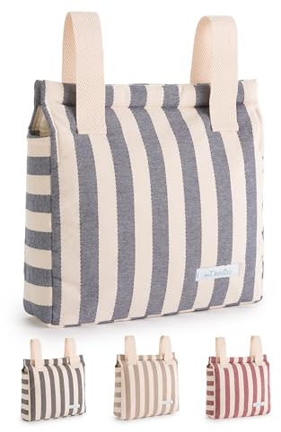 mi bollito – Bolso Carro Bebé | Nueva Colección | Bolsa para Carrito Universal con Cierre de Clic | Ligera, Práctica y con Gran Capacidad | Diseño de Rayas. (Azul)