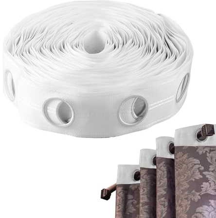 Cinta para Cortinas de 10 m, 60 Agujeros, Redonda de 42 mm, Anti-UV, Plegable, de Polipropileno, con Ojales para Cortinas, Ideal para el hogar y la Oficina.