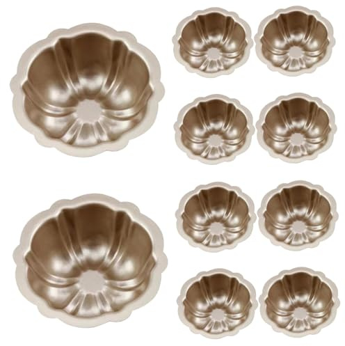 CNAFGBGG 10 moldes para pasteles estriados de 4 pulgadas, mini moldes para pasteles antiadherentes, pequeños de acero al carbono para hornear calabazas fáciles de desmoldar para cupcakes, brownies..