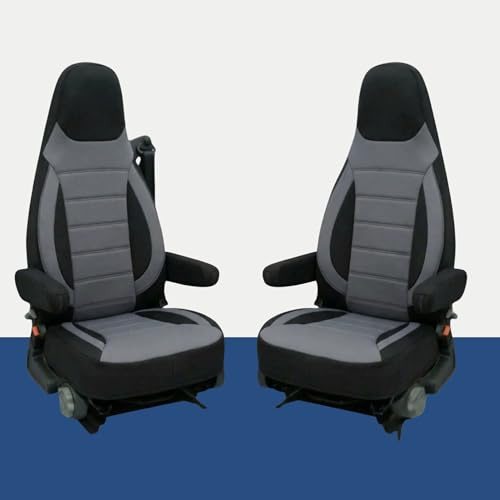 Sitzbezüge kompatibel Aguti GIS Liner & Milan Wohnmobil, 2‑teiliges Set mit Armlehnen, geeignet für Sitze mit integriertem Gurt,passend Pössl,Knaus,Adria,Carthago (Schwarz/Grau)