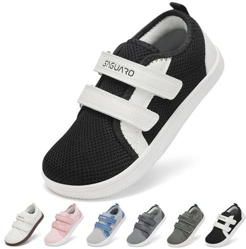 SAGUARO Niños Zapatillas Barefoot Zapatos Deportivas Minimalistas Niña y Niño Calzado Respetuoso Antideslizante para Escolar,Interior y Exterior,BK.32
