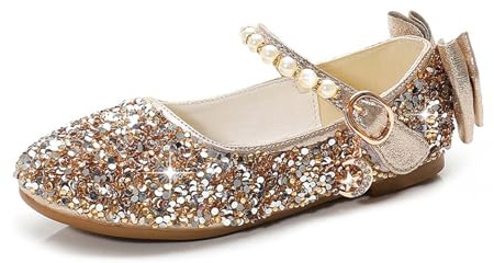 Scarpe da Principessa Bimba Elegante Brillantini Scarpe Cerimonia Bambina Ragazza Festa Cocktail Sera Formali Carnevale Morbide Antiscivolo Battesimo Fashion Scarpa (24, Oro)