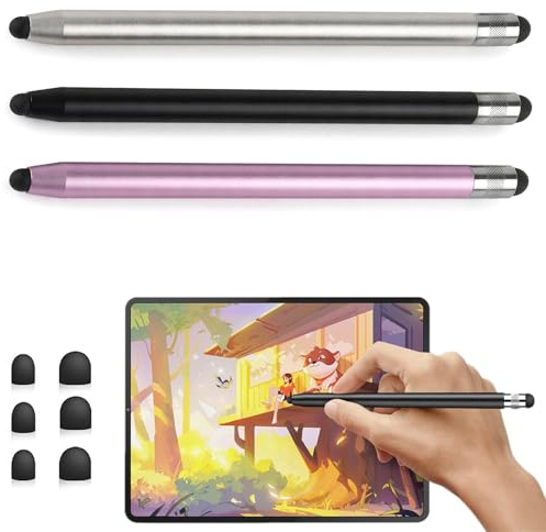 BAHME 3 Pcs stylet tablette, Stylet Universel pour écrans tactiles, Stylet Tactile Capacitif 2 en 1 Compatible avec Tablettes, Smartphones, Mi, Samsung Galaxy