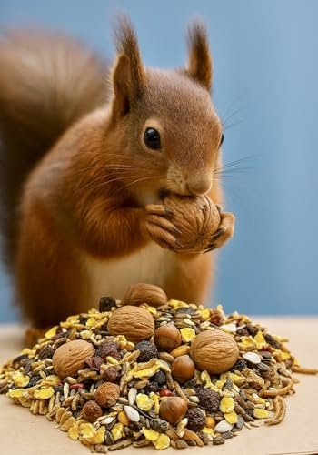 25 kg art-lämpligt ekorrfoder året runt foder premiummix med valnötter, hasselnötter, solrosfrön och mjölmaskar, gnagare mat