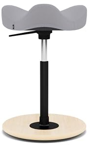Varier Move Natur/grå tonal ergonomisk höjdjusterbar ståpall, aktiv stående stol och skrivbord med träbas och gjuten skumsits – 10 års kvalitet