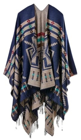 NIUSABOU Manta, chal, poncho y capa, Poncho tipo chal reversible de punto poliéster for mujer, talla única, multicolor(15)