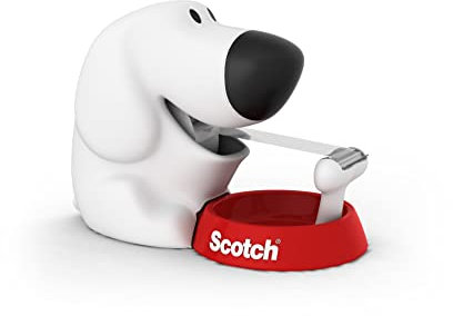 Scotch Dispensador para Cinta Adhesiva con Forma de Perro - Para Cinta de hasta 19mm de Ancho y 33m de Largo - Dispensador Rellenable para la Escuela, el Hogar y la Oficina - Color Blanco