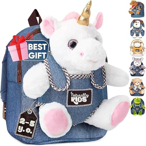 Naturally KIDS Toddler Backpack w Unicorn Toys, 2 Year Old Girl Birthday Gift, 3 Year Old Girl Gift Boy, Toddler Unicorn Toy