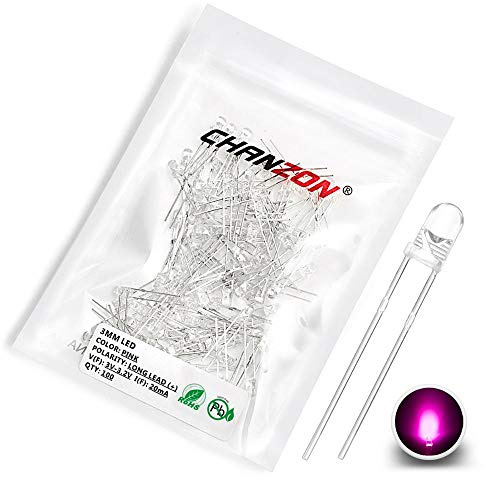 CHANZON 100 pcs 3mm Pink LED Diode Lights (Clear Round Transparent DC 3V 20mA) Bright Lighting Bulb Lamps Electronics Components Light Emitting Diodes | (Clear Round Transparent) Bright Lighting Bulb Lamps Electronics Components Indicator Light Emitting Diodes