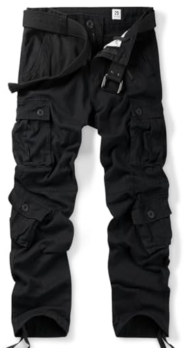 OCHENTA Men's Cotton Casual Cargo Work Military Tactical Combat Army Pants with 8 Pockets Black 32